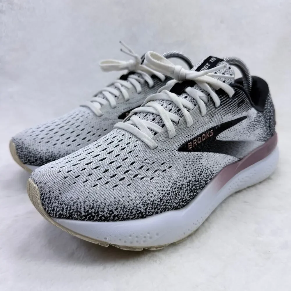 Brooks Ghost 16 Womens Running Shoes White Black Rose Gold Size 10 Athletic Shoe